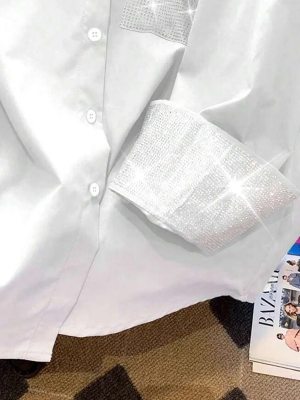 White Rhinestone SHEIN Button Down - Picture 3 of 4